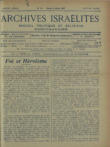 Archives israélites de France. Vol.78 N°27 (05 juil. 1917)